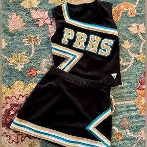 Vtg Cheerleading Skirt & Top PRHS 2pc Set Black Teal Gold Sz SP Costume EUC